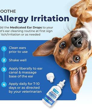 Vetnique Oticbliss Medicated Cat & Dog Ear Cleaner Drops - Dog Ear Infection Treatment with 1% Hydrocortisone to Soothe Itching, Redness, & Swelling - Vet Recommended