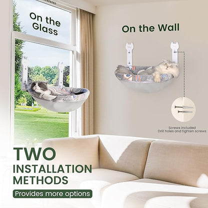 Cat Window Perch, Glow in The Dark Foldable Cat Hammock with Sunken Design & Removable Soft Cover, Breathable Cordless Window Bed for Resting Indoor Kitten (Grey Deep Perch, Medium)