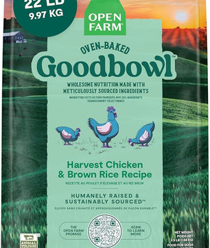 Open Farm Goodbowl, Oven-Baked Small Batch Dry Dog Food - Harvest Chicken & Brown Rice Recipe, Includes Non-GMO Produce & Grains, 22lb Bag (352oz Bag)