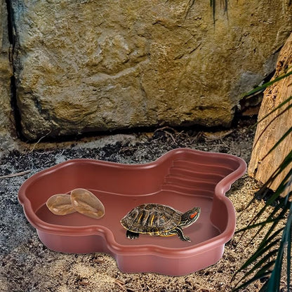 Petmolico Large Reptile Water Bowl Reptile Water Dish Turtle Tank Accessories for Turtle, Gecko, Snake, Lizards, Bearded Dragon (Brick Red)