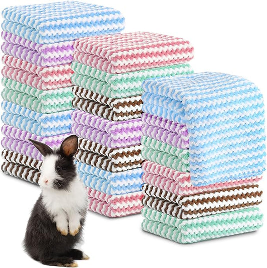Moukeren 20Pcs Guinea Pig Fleece Bedding Blankets Bulk Washable Small Animal Fleece Cage Liners Pet Wash Cloth Sleeping Mat Cover for Hamster Chinchilla Rabbit Hedgehog(Multicolor, 14 x 30 Inch)
