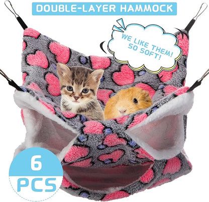 Sadnyy 6 Pieces Guinea Pig Rat Hammock Three Layer Ferret Bed Small Animal Hanging Pet Cage Hammock for Chinchilla Rat Sugar Glider Squirrel Reptiles(Fresh Pattern)