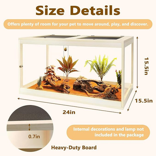 Prolee Reptile Terrarium Tank Up to 78 Gallon, Lizard Tank Bearded Dragon Tank with Metal Mesh Roof Door, Snake Tank with Lock Design (Oak, 27 Gallon Volume, 24 Inch Length)