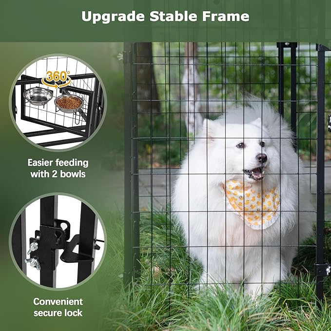 Outdoor Dog Kennel with Roof, Dog Kennel Outside with 2 Dog Bowls, Large Dog House Pen Dogs Run Enclosure with Secure Lock and Wateproof Sunproof Cover (4'L x 4'W x 4.6'H) Black