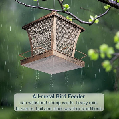 MYITYARD Bird Feeder for Outdoors Hanging, 4 lbs Large Capacity Metal Wild Bird Feeders - Vintage Bronze Finish Rust-Resistant Birdfeeder for Garden Yard Balcony Decor, Easy Fill