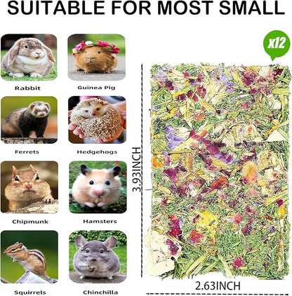 Rabbit Toys 12pcs Bunny Toy Guinea Pig Treats Timothy Hay Chew Toys Chips with Herbal Flowers Hamster Snacks Chinchillas Gerbils for Teeth Apple Sticks Sweet Bamboo