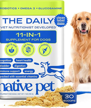 Native Pet Dog Vitamins & Supplements - 11-in-1 Multivitamin Powder for Dogs Food Topper - Collagen, Glucosamine, Probiotics, Omega & More- Supports Healthy Gut, Mobility & Overall Health -30 Scoops