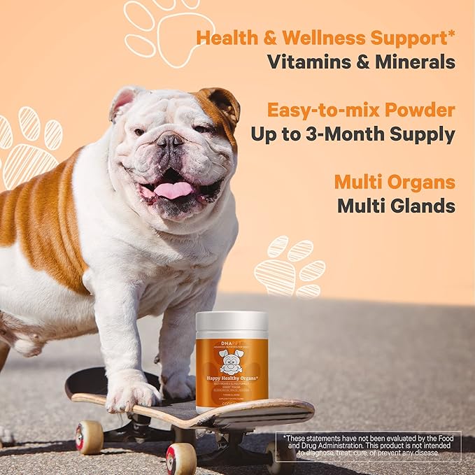 Happy Healthy Organs & Glands Supplement for Dogs, Freeze-Dried Raw Grass-Fed Beef Liver Heart Kidney Spleen Pancreas Bone Marrow, Bovine Thymus Multi Organ Powder, Canine Vitamins, 3 oz