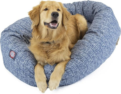 Majestic Pet 32 Inch Bagel Calming Dog Bed Washable – Cozy Soft Round Dog Bed with Spine Support for Dogs to Rest Their Head - Fluffy Donut Dog Bed 32x23x7 (Inch) - Round Pet Bed Medium – Blue