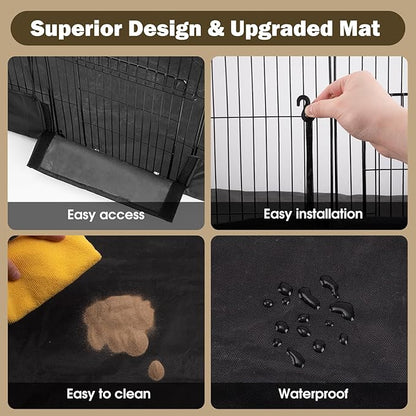 12 Panels Small Animal Playpen with Waterproof Mat - Durable Metal Wire Yard Fence for Guinea Pigs, Kittens, Puppies, Hamsters, and Hedgehogs - Indoor & Outdoor Pet Cage