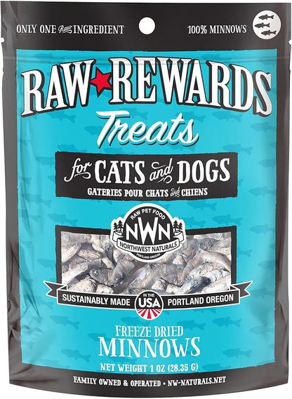 Northwest Naturals Raw Rewards Freeze-Dried Minnow Treats for Dogs and Cats - Bite Sized Pieces - Grain Free - 1 Ingredient - Healthy - Human Grade - All Natural - USA Made - 1 Oz