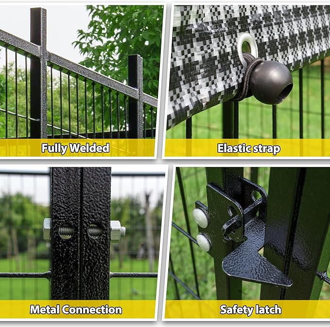 Outdoor Dog Kennel for Large Dogs, Dog Playpen Run Fence House for Yard, Heavy Duty Dog Kennel Outside with Feeding Door & Roof Cover(8'L x 4'W x 6'H)