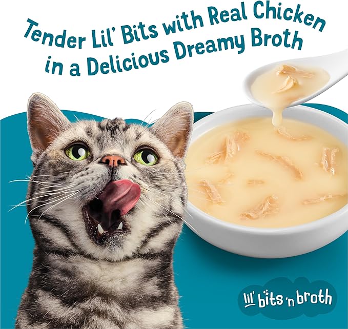 Purina Friskies Lickable Cat Treats Bits ‘n Broth With Shredded Chicken in a Dreamy Broth - (Pack of 16) 1.2 oz. Pouches