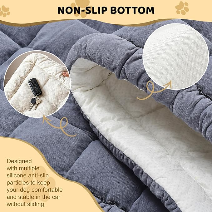 Dog Bed Mat for Car Backseat Extender, 24.8'' x 54'' Non-Slip Travel Pet Blanket for Back Seat, Washable, Soft & Scratch-Proof, Chenille Fabric, Universal Fit for Car, SUV, Truck, Blue-Grey, 2'' Thick