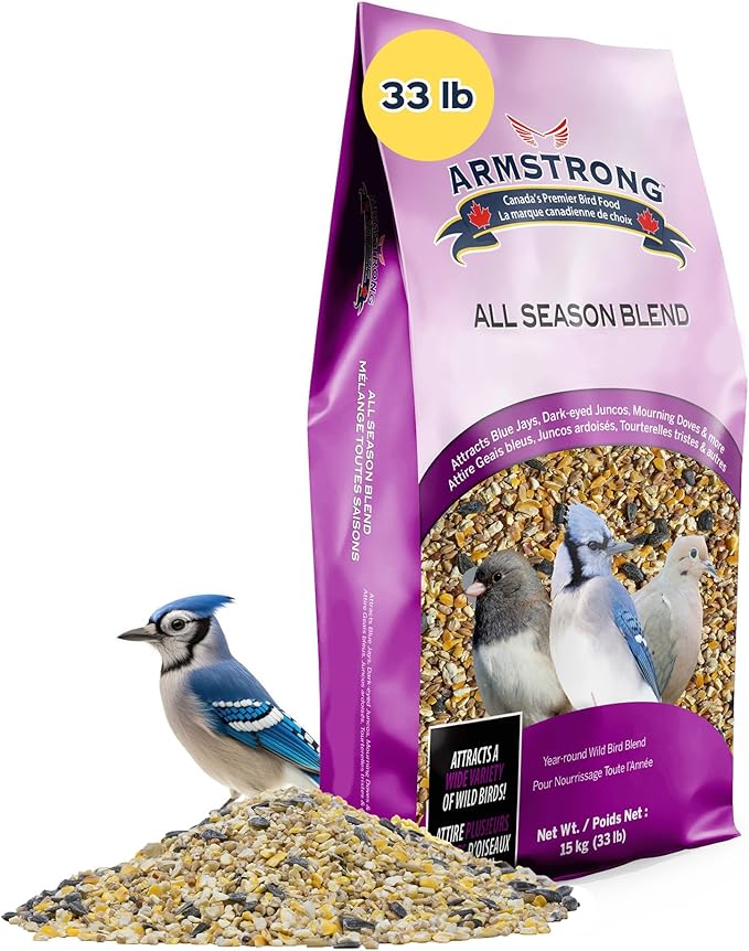 Armstrong Wild Bird Food All Season Bird Seed Blend, 33 Pounds - with Cut Corn, Wheat, White & Red Millet, Black Oil Sunflower Seeds for Blue Jays, Dark-Eyed Juncos and Mourning Doves