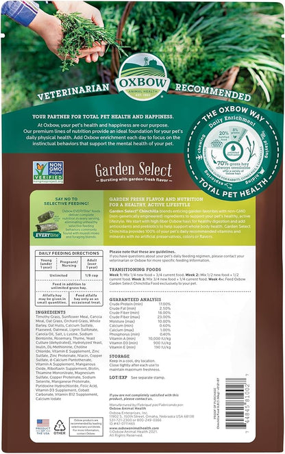 Oxbow Animal Health Garden Select Chinchilla Food, Garden-Inspired Recipe for Chinchillas of All Ages, Vitamin & Mineral Rich Pet Food Pellets, Non-GMO, Made in USA Hay, 3 Pound Bag