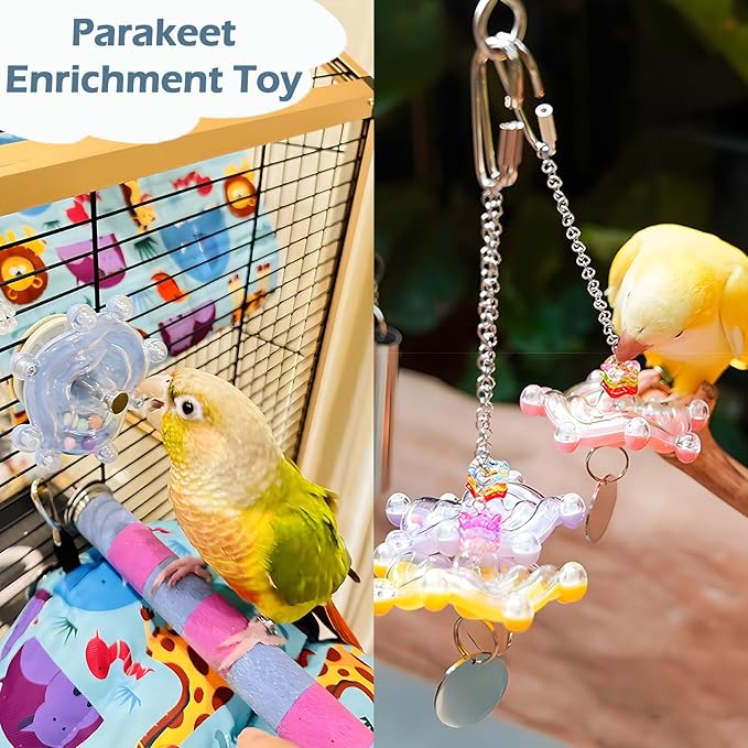 Bird Toys for Parakeets, Colorful Parakeet Toys Wheel, Interactive Spinner Rattle Parrot Toy, Cockatiel Toy for Bird Cage, Chewing Exercise for Conure, Budgies Enrichment Toys (2pcs, Rondom Color)