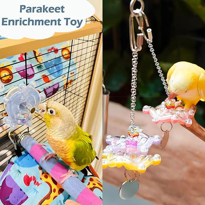 Bird Toys for Parakeets, Colorful Parakeet Toys Wheel, Interactive Spinner Rattle Parrot Toy, Cockatiel Toy for Bird Cage, Chewing Exercise for Conure, Budgies Enrichment Toys (2pcs, Rondom Color)