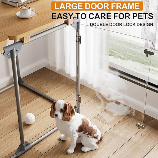 Clear Acrylic Dog Cage Furniture, Decorative Dog Kennel Furniture with Solid Wood Tabletop, 41 Inch, 6 Panels, Transparent Pet Fence for Small Dogs, Rabbits, Hedgehogs, and Cats