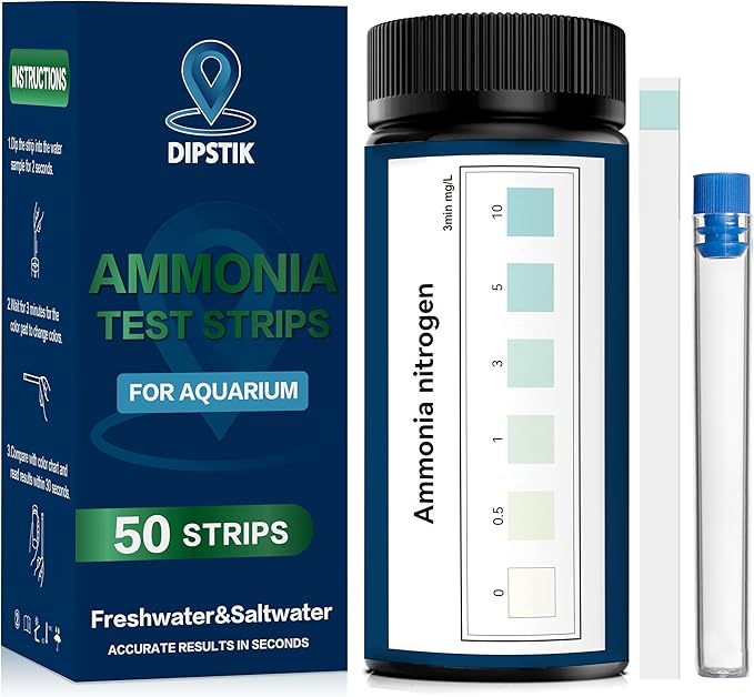 Ammonia Test Strips for Fish Tank,Feshwater & Saltwater Aquarium Water Test Kit (50)