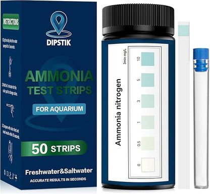 Ammonia Test Strips for Fish Tank,Feshwater & Saltwater Aquarium Water Test Kit (50)
