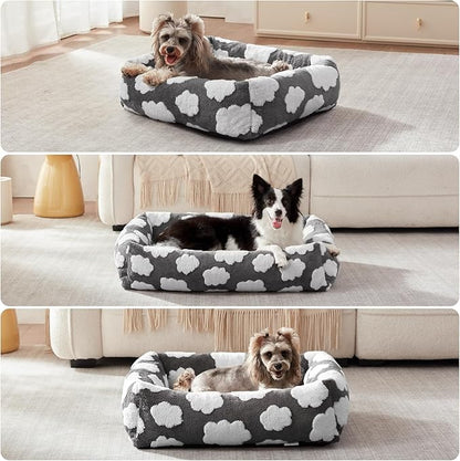 JOEJOY Large Dog Beds Large Sized Dog, Rectangle Washable Orthopedic Pet Bed with Removable Zipper Cover, Cute Soft Calming Puppy Pet Bed with Jacquard Shaggy Plush & Non Skid Bottom