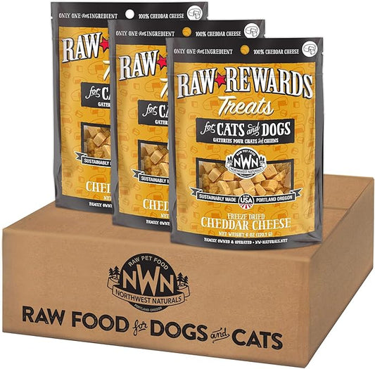Northwest Naturals Raw Rewards Freeze-Dried Cheddar Cheese Treats for Dogs and Cats - Bite-Sized Pieces - Healthy, 1 Ingredient, Human Grade Ingredients, Natural, Proudly Made in USA, 6 Oz (Pack of 3)