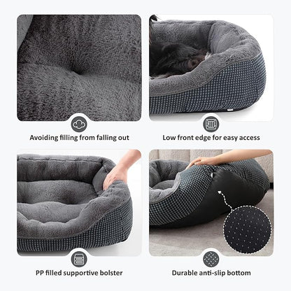 INVENHO Dog Bed Medium Size, Orthopedic Warming Soft Calming Sleeping Puppy Bed Durable Pet Bed with Anti-Slip Bottom M(30"x24"x9")