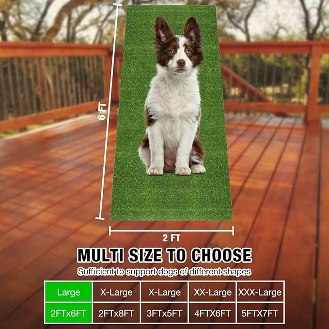GLOBREEN Grass Pad for Dog Large Size - 2FTx6FT, Dog Potty Training Turf, Indoor Outdoor Pets Pee Fake Grass for Balcony Patio Yard