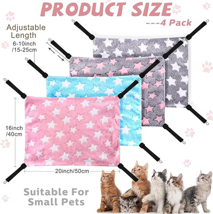 Geelin 4 Pcs Cat Hammock for Cage Hanging Soft Pet Hammock Bed with Adjustable Straps and Metal Hooks Double Sided Bed for Large & Small Cats Ferret Rat Sugar Glider Puppy(Large Star,16 x 20 Inch)
