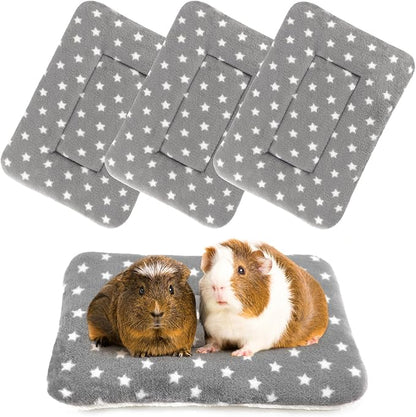 4-Pack Guinea Pig Bed, Washable Bunny Mat, Fleece Rabbit Bedding, Soft Flannel Small Animal Cage Liner, Blanket for Hamster Ferret - 14"x10"