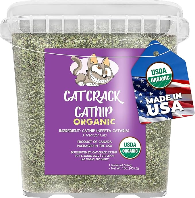 Cat Crack Organic Catnip, 100% Natural Cat Nips Organic Blend That Energizes and Excites Cats, Safe Catnip Treats Used for Cat Play, Cat Training, & New Organic Catnip Toys for Cats(1 Gallon Organic)