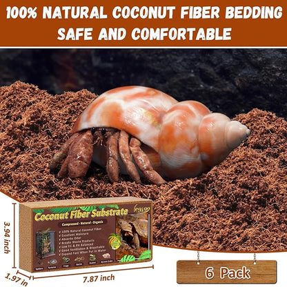 Legigo 6 Pack Compressed Coconut Fiber Substrate - 100% Organic Coconut Fiber Brick Bedding for Reptiles, Natural Coco Husk Substrate Terrarium Bedding for Snake, Hermit Crabs, Frogs, Tortoise, Gecko