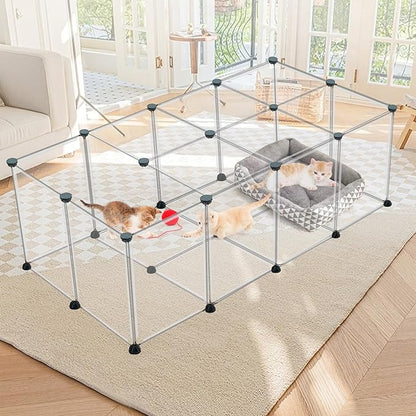 24 Panels Portable Small Animals Playpen,48"x 24"x 28" Transparent Pet Playpen,Portable Plastic Enclosure,Puppy Play Pen for Indoors Outdoor Pet Fence for Guinea Pigs,Bunny,Ferrets,Hamsters,Hedgehogs