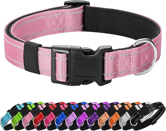 Reflective Dog Collar Padded with Soft Neoprene Breathable Quick Release Basic Dog Collars for Puppy Small Dogs Pink Girl