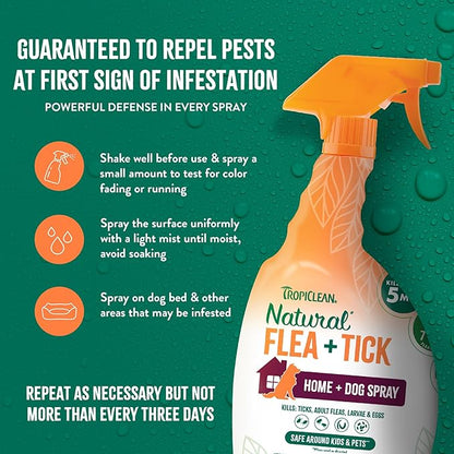 TropiClean Natural Maximum Strength Flea and Tick Spray for Dogs and Home, 32oz