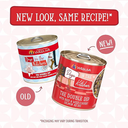 Weruva Dogs in The Kitchen, The Double Dip with Beef & Wild-Caught Salmon Au Jus Dog Food, 10oz Can (Pack of 12)