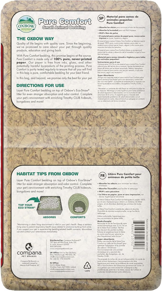 Oxbow Animal Health Pure Comfort Bedding, Rabbit, Hamster, & Guinea Pig Bedding, Bunny Supplies for Litter Box, Pet Safe, 99.9% Dust Free, Bunny Litter Box, Natural, 28 Liter Bag