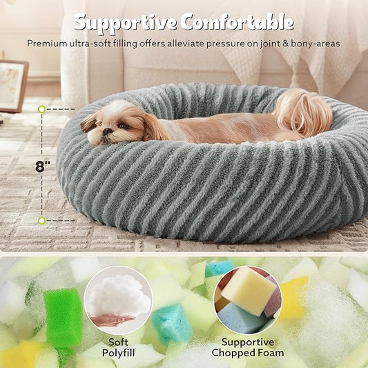 MIXJOY Dog Donut Bed for Small Dogs, Washable Donut Small Puppy Bed, Cute Dog Beds with Anti Slip Bottom, Calming Cat Beds with Removable Zipper Cover, 23"x23"x8", Grey