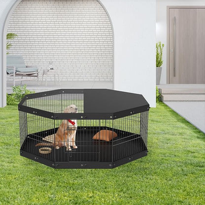VEVOR Foldable Metal Dog Exercise Pen, Pet Playpen Dog Fence for Camping with Top Cover and Bottom Pad, 24" H 8 Panels, Puppy Crate Kennel Indoor Outdoor for Medium Dogs, Both for Home&Yard