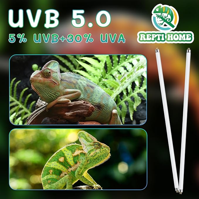 T5 UVB Reptile Light 39W 5.0,UVA UVB Light Bulb for Reptiles,2 Pack Reptile UVB Lamp Tube for Bearded Dragon