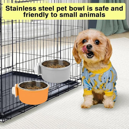 Hamiledyi 2-Pack Hanging Dog Bowls with Removable Stainless Steel Feeder - Spill-Proof Crate Bowls for Kennel/Cage, Puppy to Medium Dogs, Cats, Rabbits & Guinea Pigs (Durable Pet Food & Water Dishes)