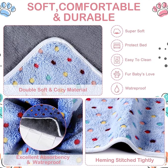 Tudomro 8 Pcs Guinea Pig Bedding Cage Liners Bulk Blankets Small Animal Flannel Throw Bedding Waterproof Absorbent Reusable Pet Pee Sleep Mat Pad Cover for Hamster Ferret(Dot,47 x 24 Inch)