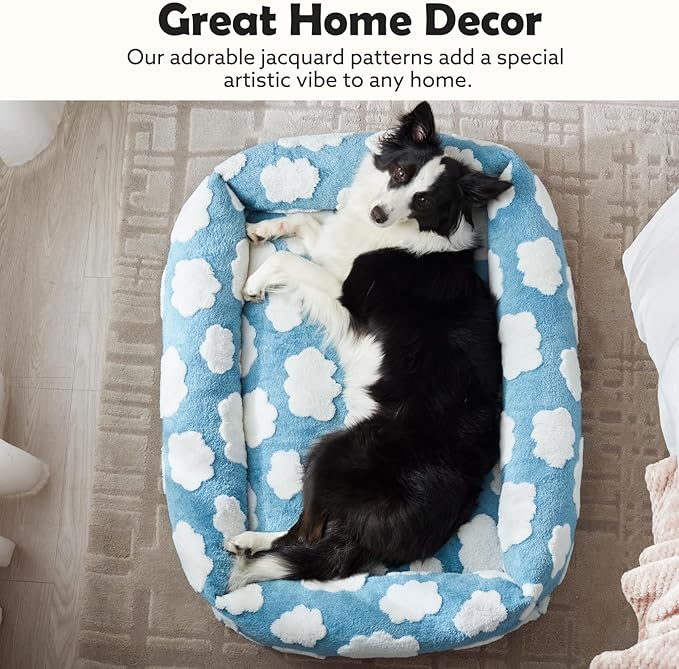 JOEJOY XL Dog Beds Large Sized Dog, Rectangle Washable Orthopedic Pet Bed with Removable Zipper Cover, Cute Soft Calming Puppy Pet Bed with Jacquard Shaggy Plush & Non Skid Bottom