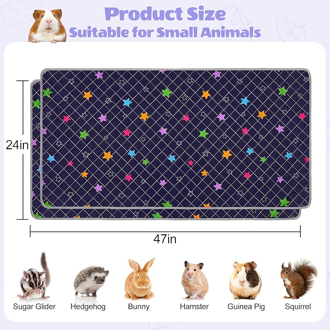 2 Pack Guinea Pig Bedding, Washable Guinea Pig Cage Liner Reusable Guinea Pig Mat Waterproof Guinea Pig Bedding for Cage, Super Absorbant Guinea Pig Pee Pads for Small Animals Hamster Rabbit Squirrel