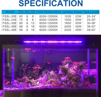 OYO WATER 20"-28" Aquarium LED Light with Timer, 24/7 Cycle, 5 Dimmable Brightness, Sunrise/Sunset Simulation for 10/20/30/55 Gallon Fish Tank