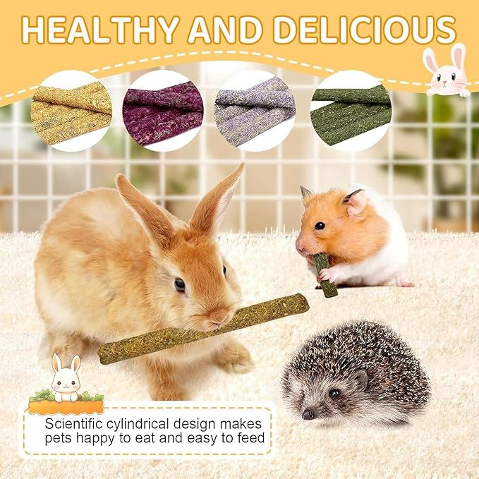 VESPRO 208Pcs Rabbit Chew Sticks, Guinea Pig Toys, Natural Timothy Grass Molar Teeth Stick, Mixing Flowers, Roses, Calendula and Forget Me Not, Small Animals Treats