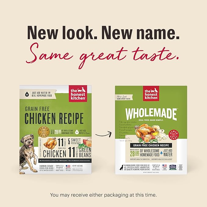 The Honest Kitchen Human Grade Wholemade™ Dehydrated Grain Free Dog Food - Complete & Balanced Meal or Topper - Chicken, 10 lb Box