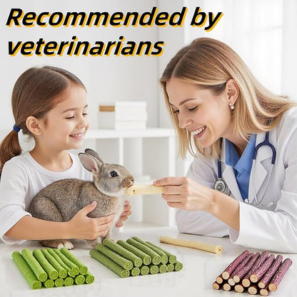 Rabbit Toys 660g/23.3oz Bunny Chew Treats Timothy Hay Sweet Bamboo Snack Guinea Pig Molar Branch Toy Apple Stick Alfalfa Food for Cleaning Teeth Grinding Dental for Hamster Squirrel Chinchilla