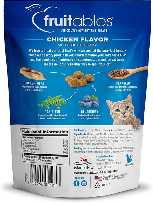 Fruitables Cat Treats Crunchy Cat Treats Packed with Protein Healthy Low Calorie Free of Wheat, Corn and Soy Made with Real Chicken and Blueberry 30 Ounces